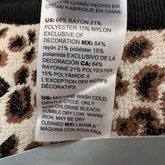 Chico's Poncho L/XL NWT Tan Brown Black Cheetah Trim Sweater Animal Print - Picture 6 of 11